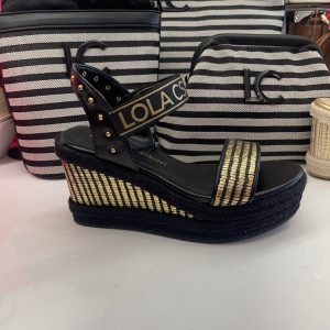 LOLA CASADEMUNT LS2505023 Cuña en efecto fibra natural con detalles metalizado NEGRO-METAL