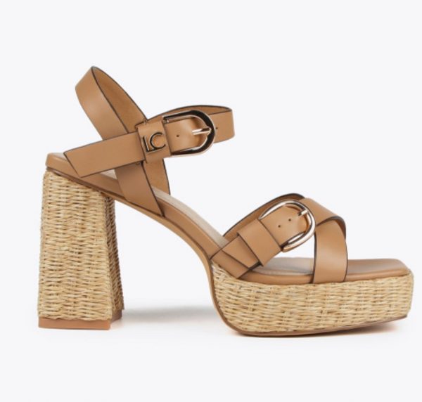 LOLA CASADEMUNT LS2505042 Sandalia de tacón en efecto fibra natural con tira MARRON