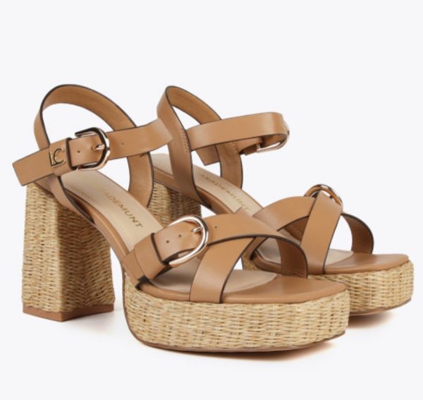 LOLA CASADEMUNT LS2505042 Sandalia de tacón en efecto fibra natural con tira MARRON - Imagen 3