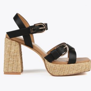 LOLA CASADEMUNT LS2505042 Sandalia de tacón en efecto fibra natural con tira NEGRO