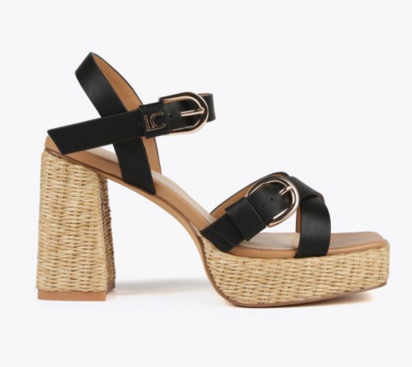 LOLA CASADEMUNT LS2505042 Sandalia de tacón en efecto fibra natural con tira NEGRO