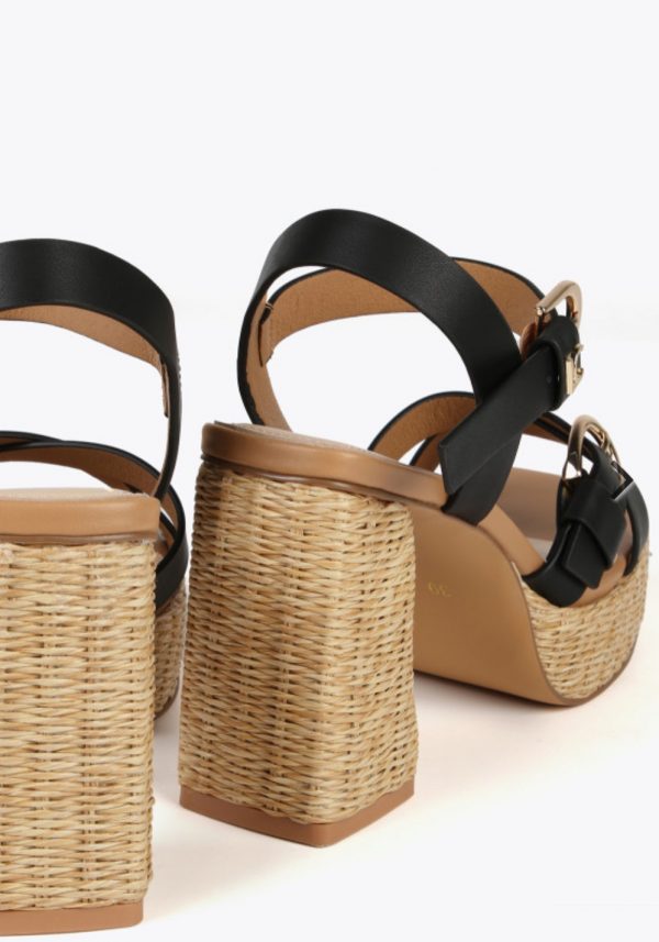 LOLA CASADEMUNT LS2505042 Sandalia de tacón en efecto fibra natural con tira NEGRO - Imagen 3