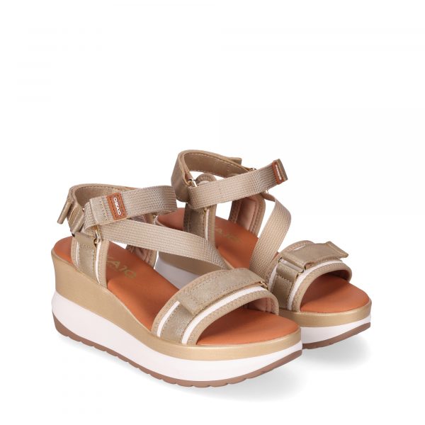 CHIKA10 ROCO 07 Oro Sandalias Tejido de Mujer Chika10 Cuña baja - Imagen 2