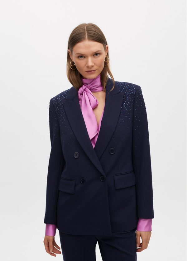LOLA CASADEMUNT Americana de punto con detalle strass en hombros  NAVY MF2502002