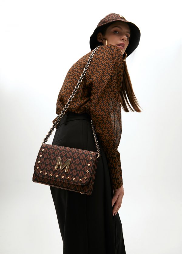 LOLA CASADEMUNT Bandolera con solapa Jaquard monograma MARRON-NEGRO MF2504006