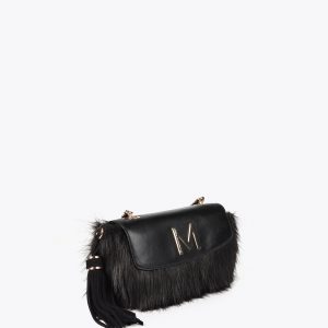 LOLA CASADEMUNT Bandolera pelo con solapa efecto piel NEGRO MF2504007