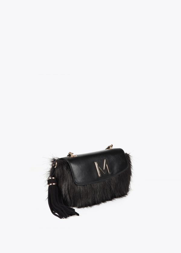LOLA CASADEMUNT Bandolera pelo con solapa efecto piel NEGRO MF2504007