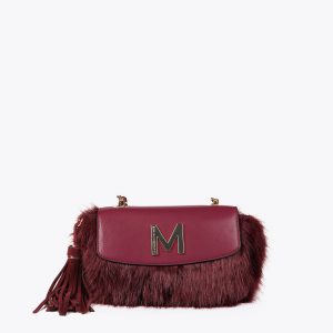 LOLA CASADEMUNT Bandolera pelo con solapa efecto piel BURDEOS MF2504007