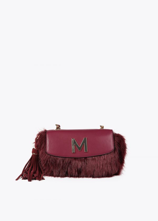 LOLA CASADEMUNT Bandolera pelo con solapa efecto piel BURDEOS MF2504007