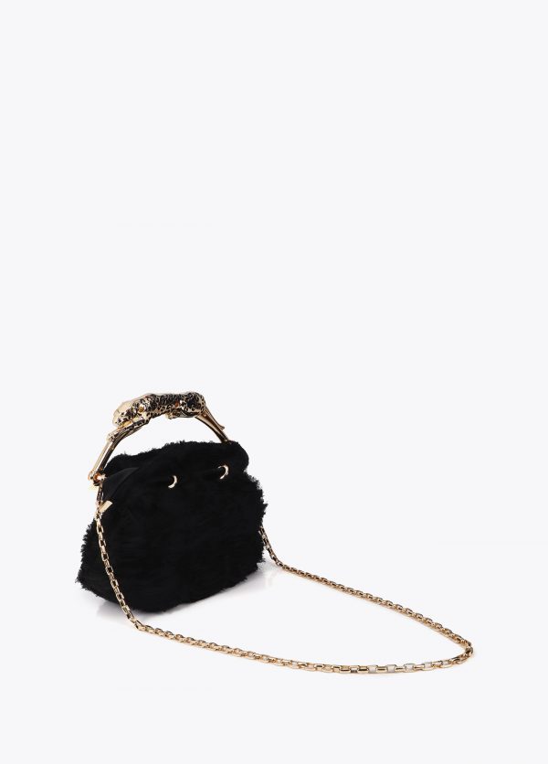 LOLA CASADEMUNT Bolso tejido fantasía rosetones con asa de leopardo metálica NEGRO MF2504011 - Imagen 3
