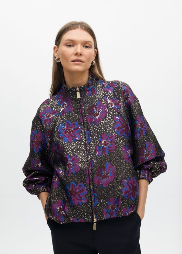 LOLA CASADEMUNT Bomber jaquard metalizado GRIS-ROSA MF2502015 - Imagen 2