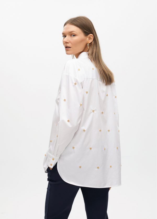 LOLA CASADEMUNT Camisa recta popelín detalle joya BLANCO MF251501 - Imagen 3