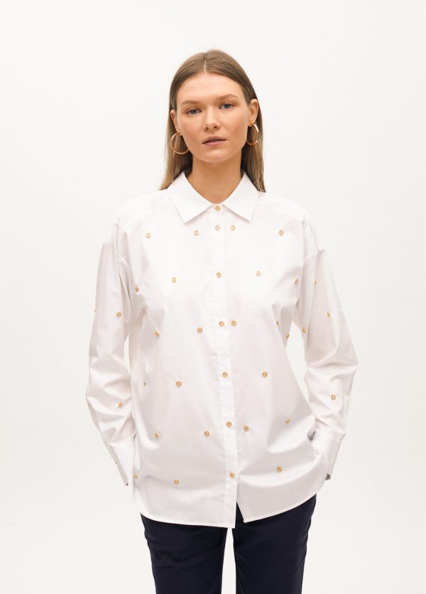 LOLA CASADEMUNT Camisa recta popelín detalle joya BLANCO MF251501