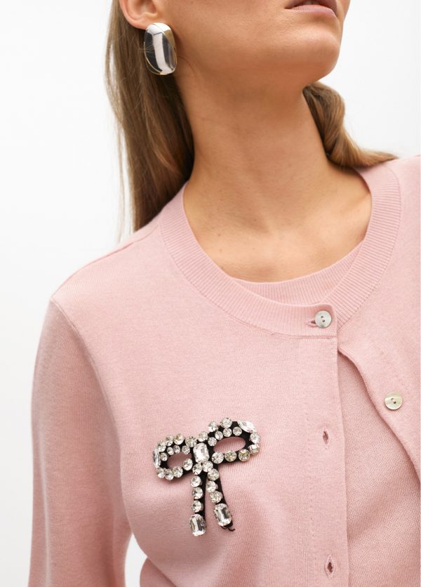 LOLA CASADEMUNT Cardigan dos piezas con joya  lazo ROSA NUDE MF2511017 - Imagen 2