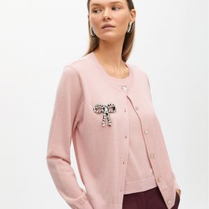 LOLA CASADEMUNT Cardigan dos piezas con joya  lazo ROSA NUDE MF2511017