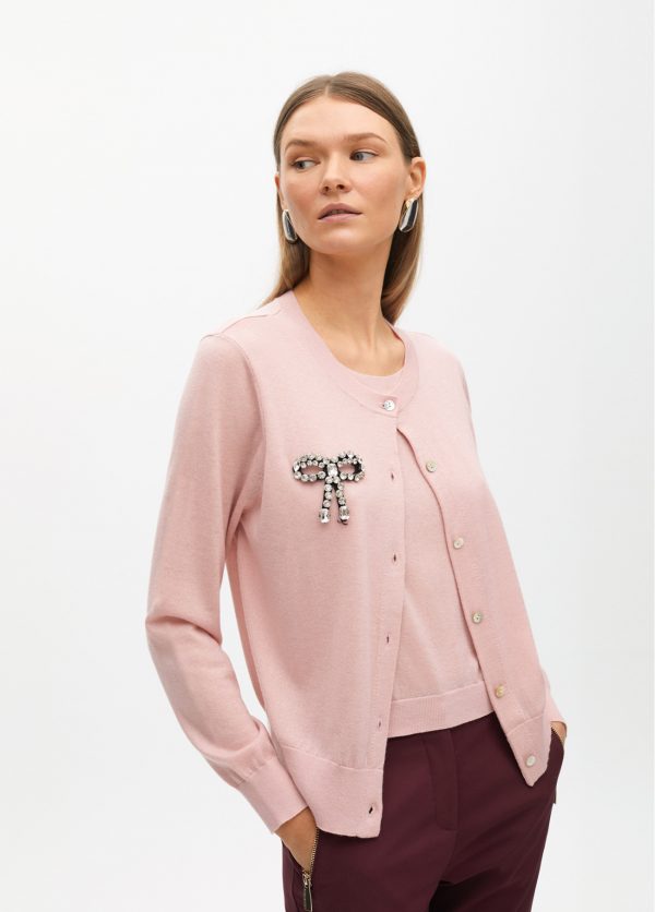 LOLA CASADEMUNT Cardigan dos piezas con joya  lazo ROSA NUDE MF2511017