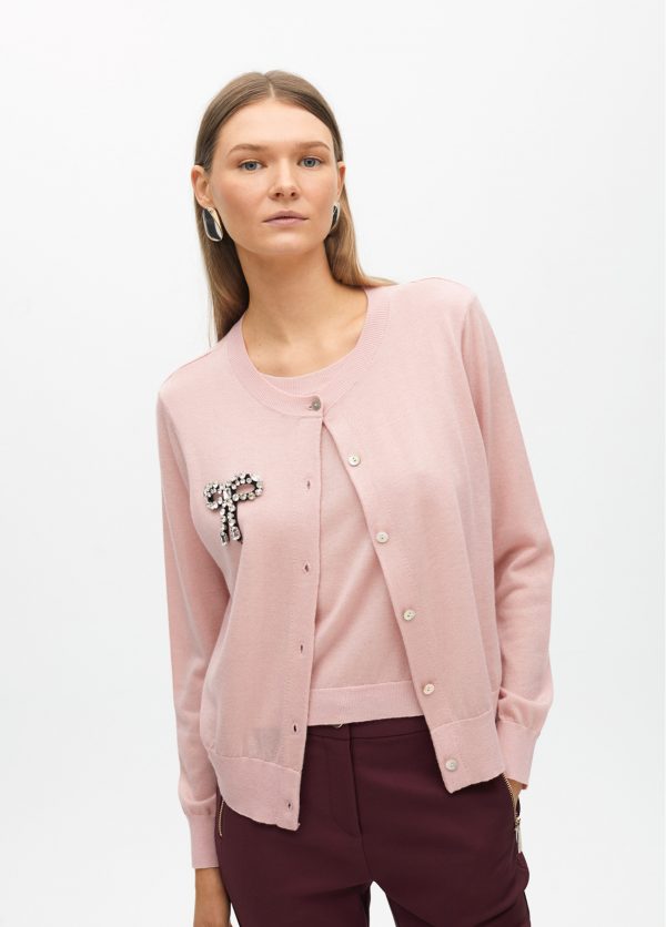 LOLA CASADEMUNT Cardigan dos piezas con joya  lazo ROSA NUDE MF2511017 - Imagen 3