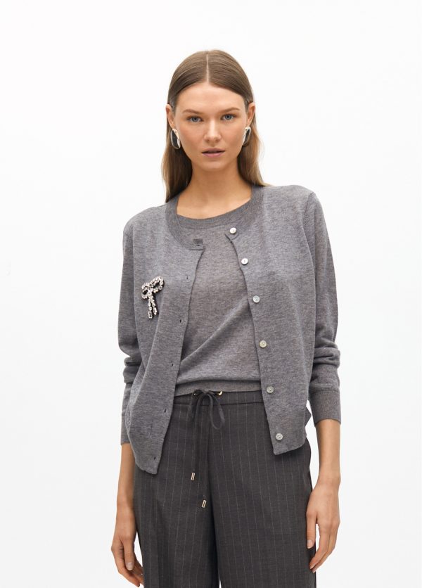 LOLA CASADEMUNT Cardigan dos piezas con joya  lazo GRIS MF2511017