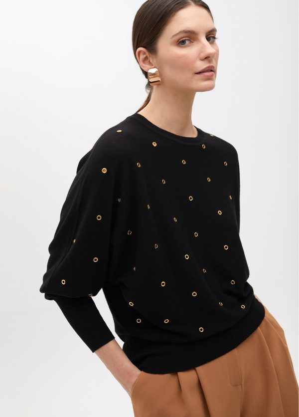 LOLA CASADEMUNT Jersey con eyelets NEGRO MF2511023 - Imagen 4