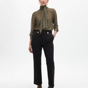 LOLA CASADEMUNT Camisa logotipada con lazada en cuello VERDE-CRUDO MF2515002