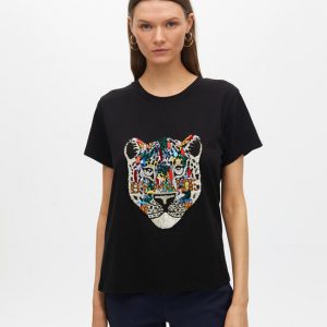 LOLA CASADEMUNT Camiseta animal con pedrería NEGRO MF2515011