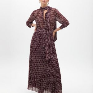 LOLA CASADEMUNT Vestido largo plisado logotipado ROJO-CRUDO MF2516005