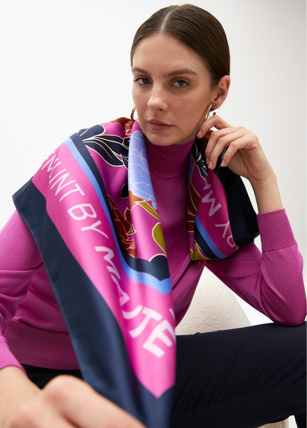 LOLA CASADEMUNT Pañuelo estampado flores ROSA-AZUL MF2507001 - Imagen 2