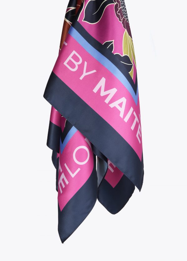 LOLA CASADEMUNT Pañuelo estampado flores ROSA-AZUL MF2507001 - Imagen 3