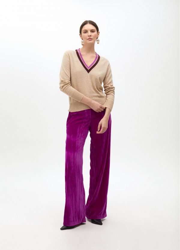 LOLA CASADEMUNT Jersey cuello bicolor  CRUDO-ROSA MF2511028