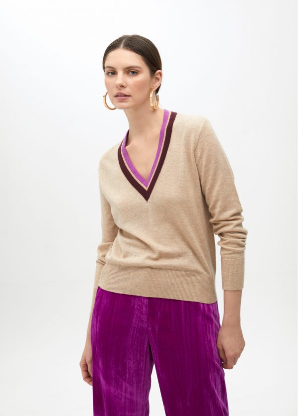 LOLA CASADEMUNT Jersey cuello bicolor  CRUDO-ROSA MF2511028 - Imagen 4