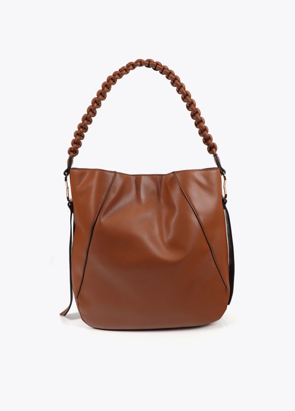 LOLA CASADEMUNT Shopper asa trenzada efecto piel MARRON MF2504008
