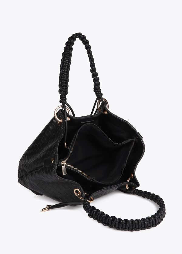 LOLA CASADEMUNT Shopper material trenzado efecto piel NEGRO MF2504009 - Imagen 3