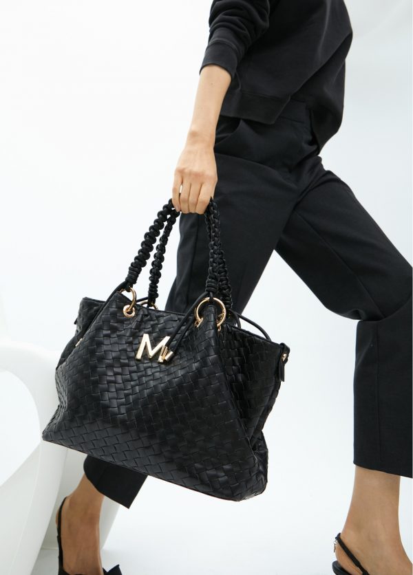 LOLA CASADEMUNT Shopper material trenzado efecto piel NEGRO MF2504009