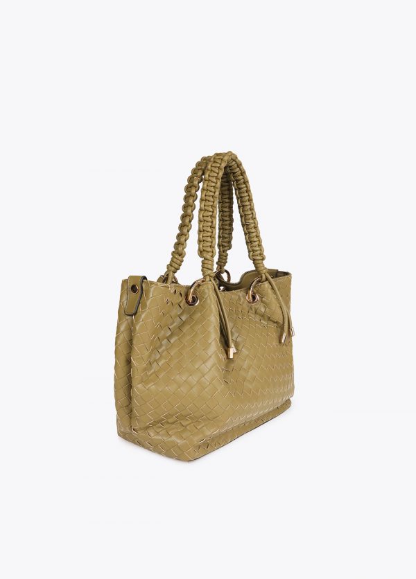 LOLA CASADEMUNT Shopper material trenzado efecto piel KAKI MF2504009 - Imagen 3