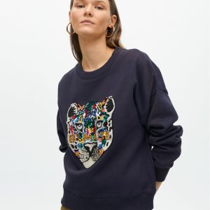 LOLA CASADEMUNT Sudadera animal con  pedrería NAVY MF2511001