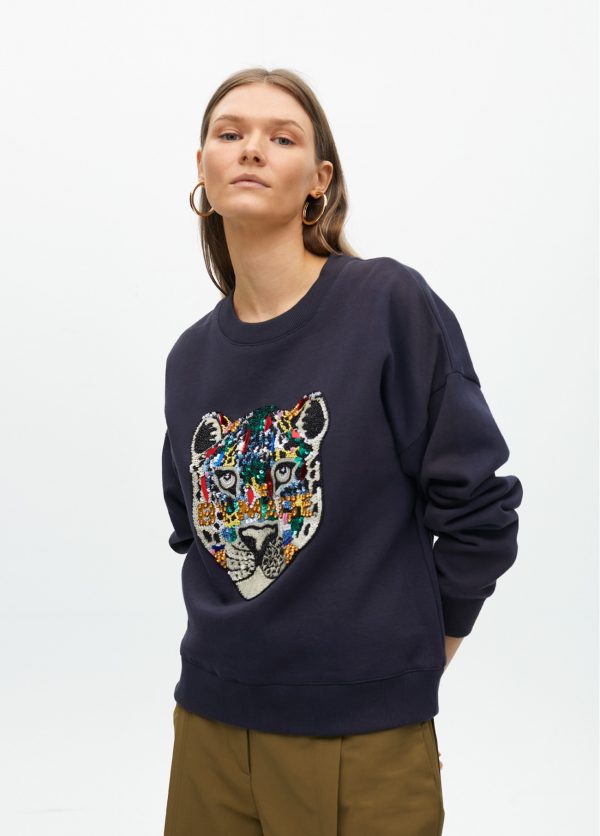 LOLA CASADEMUNT Sudadera animal con  pedrería NAVY MF2511001