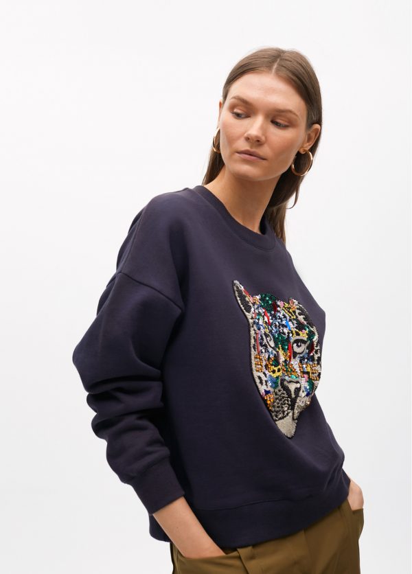 LOLA CASADEMUNT Sudadera animal con  pedrería NAVY MF2511001 - Imagen 2