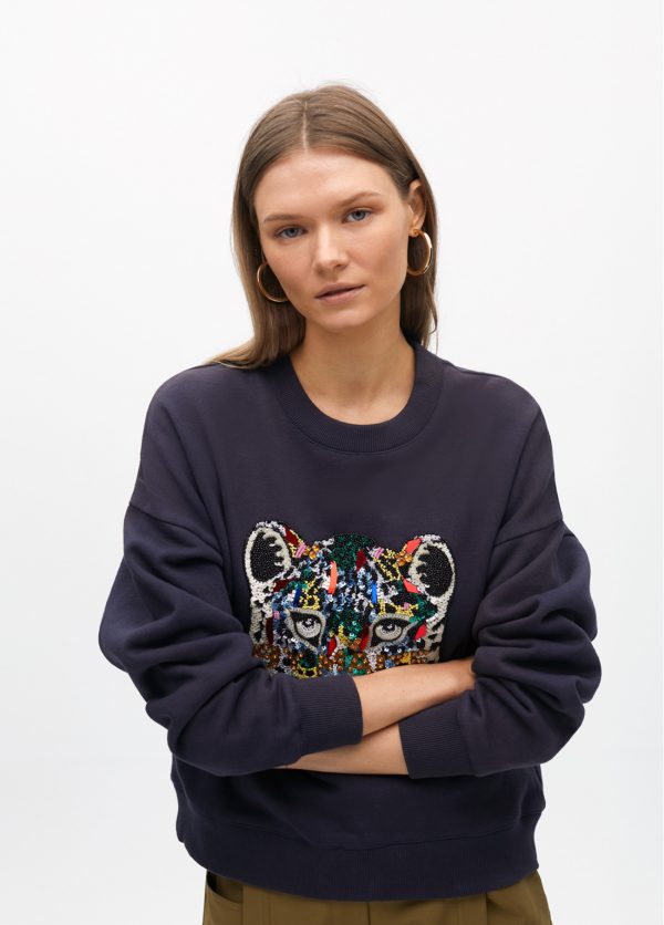 LOLA CASADEMUNT Sudadera animal con  pedrería NAVY MF2511001 - Imagen 4