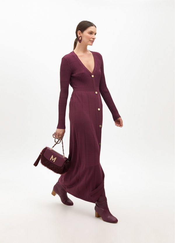 LOLA CASADEMUNT Vestido de punto con botones BURDEOS MF2516010 - Imagen 2