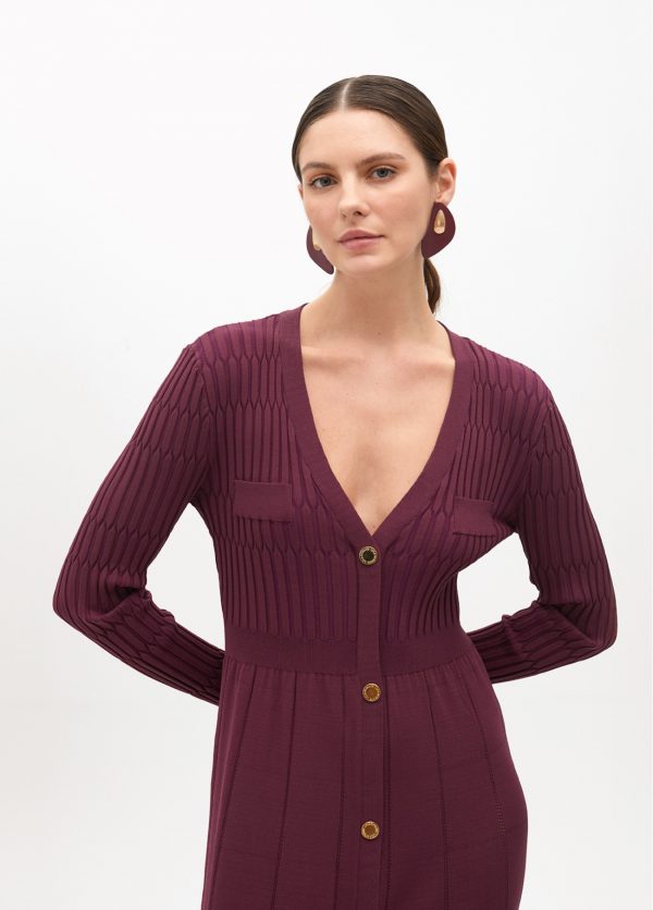LOLA CASADEMUNT Vestido de punto con botones BURDEOS MF2516010 - Imagen 3