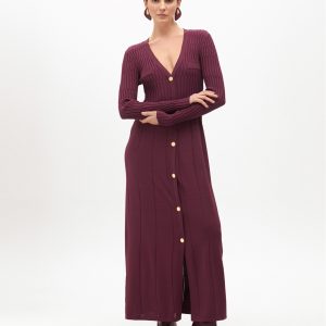 LOLA CASADEMUNT Vestido de punto con botones BURDEOS MF2516010