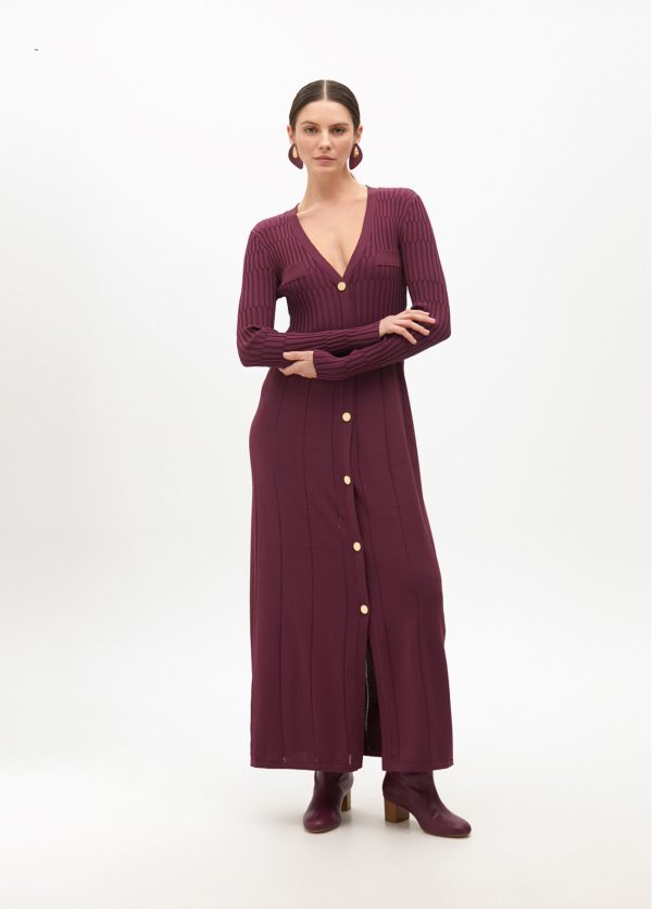 LOLA CASADEMUNT Vestido de punto con botones BURDEOS MF2516010