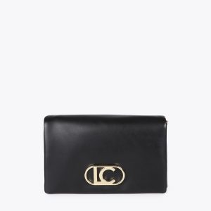 LOLA CASADEMUNT LF2504003 Bandolera efecto piel con tres compartimentos y solapa. NEGRO