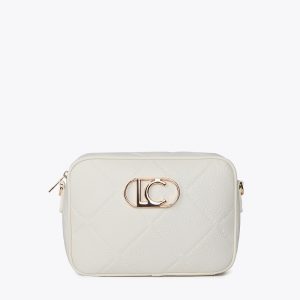 LOLA CASADEMUNT LF2504049 Bandolera efecto piel monograma rombos logo ovalado CRUDO