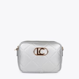 LOLA CASADEMUNT LF2504049 Bandolera efecto piel monograma rombos logo ovalado PLATEADO