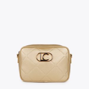 LOLA CASADEMUNT LF2504049 Bandolera efecto piel monograma rombos logo ovalado DORADO