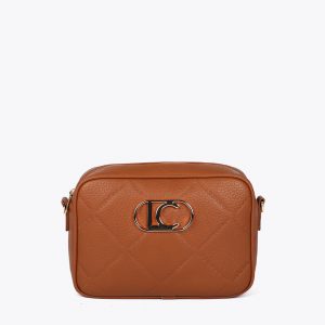 LOLA CASADEMUNT LF2504049 Bandolera efecto piel monograma rombos logo ovalado MARRON