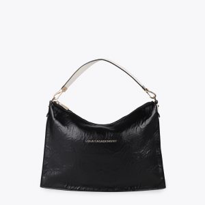 LOLA CASADEMUNT LF2504040 Bolso bandolera efecto piel arrugada bicolor NEGRO-CRUDO