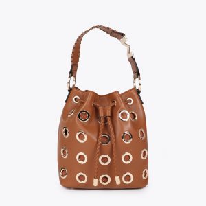 LOLA CASADEMUNT MF2504002 Bolso judas con ojales metalizados circualres MARRON