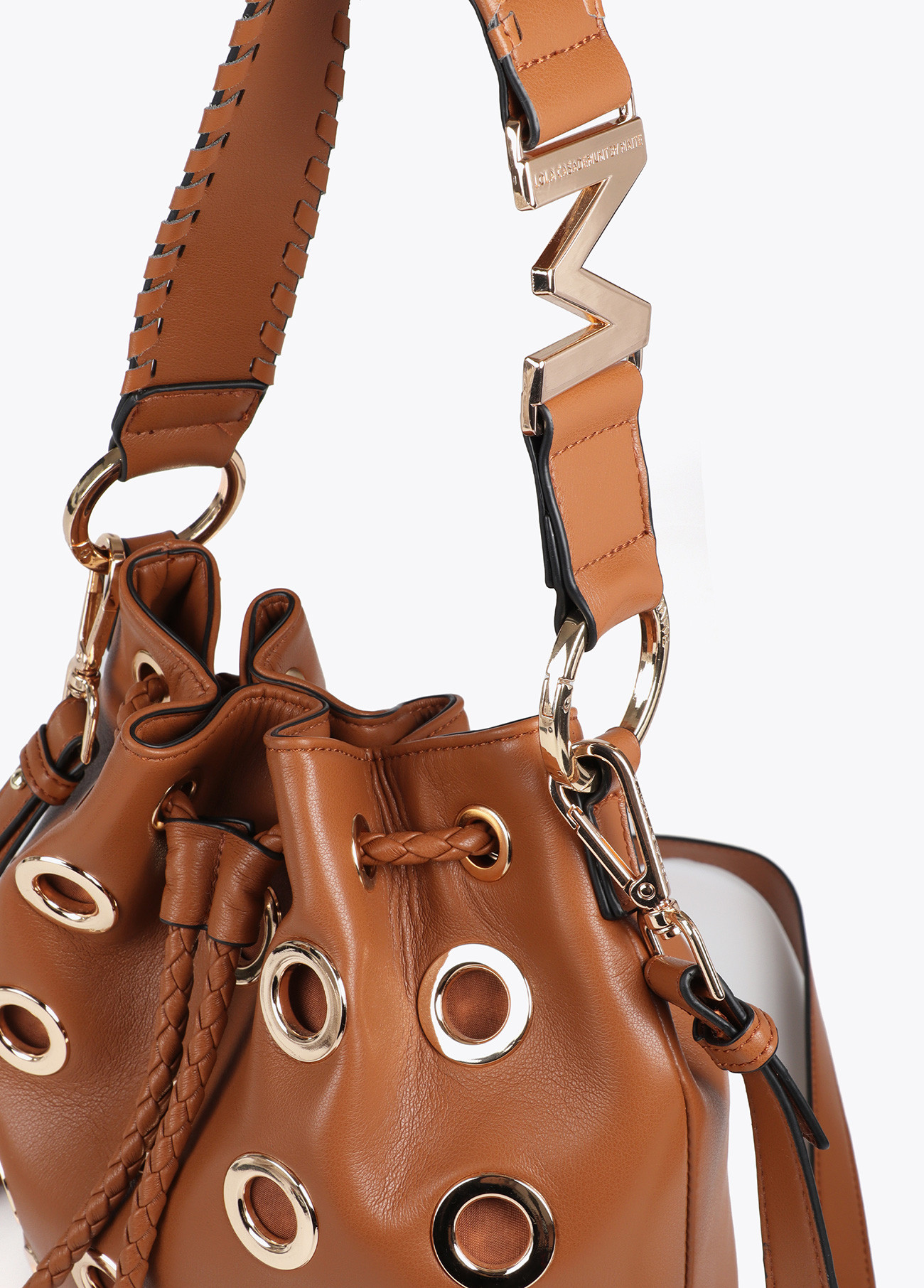 LOLA CASADEMUNT MF2504002 Bolso judas con ojales metalizados circualres MARRON - Imagen 2